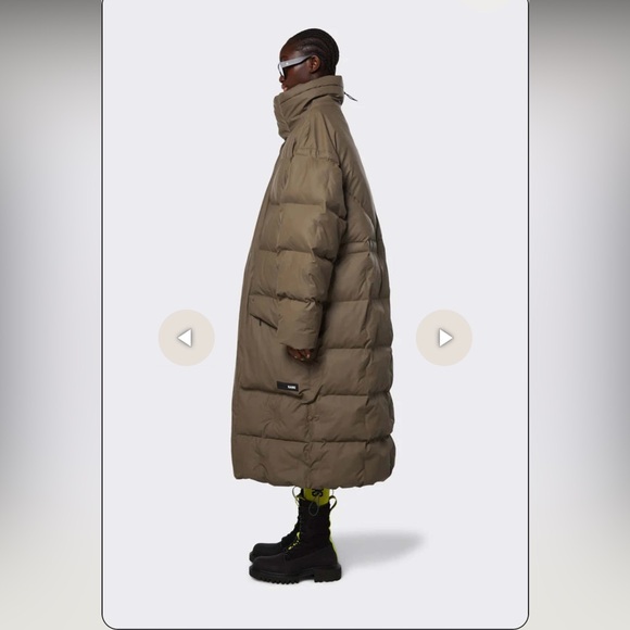 RAINS Block Puffer Full-Length Coat-WOOD - Picture 2 of 5